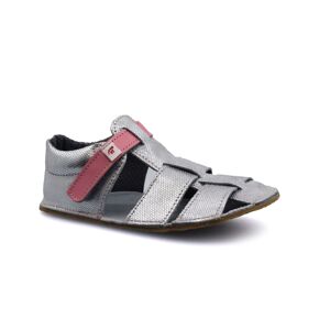 EF Barefoot sandály Ef Šedá stříbrné s růžovou (satyna kropki) Velikost boty (EU): 33, Vnitřní délka boty: 215, Vnitřní šířka boty: 83