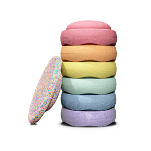balanční kameny Stapelstein Super Confetti Rainbow Set pastel, 6+1 ks